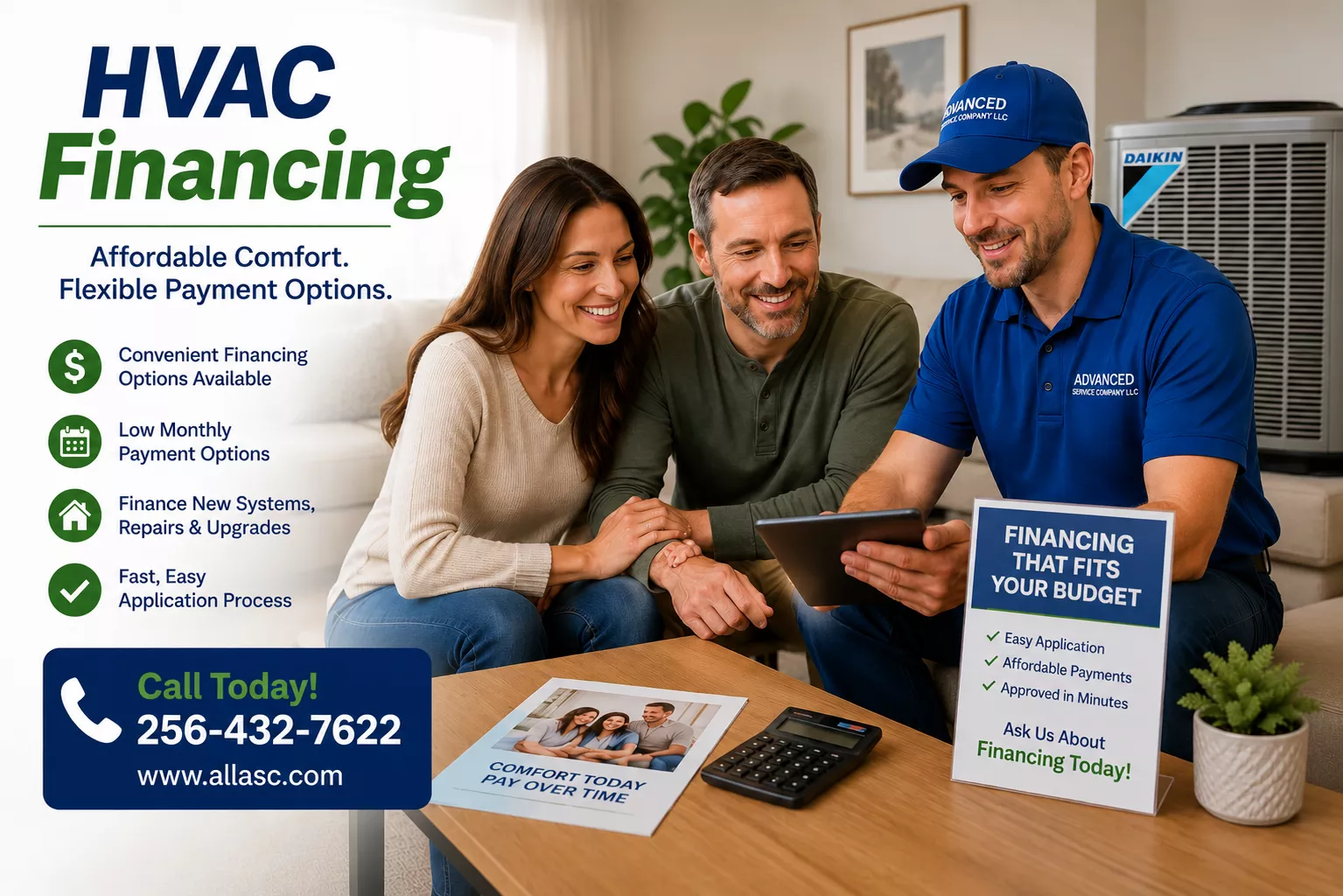HVAC financing options from Advanced Service Company LLC in North Alabama